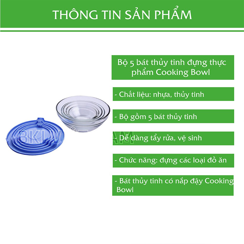 Bộ 5 Bát Thủy Tinh Đựng Thực Phẩm Cooking Bowl - BO5BATTT