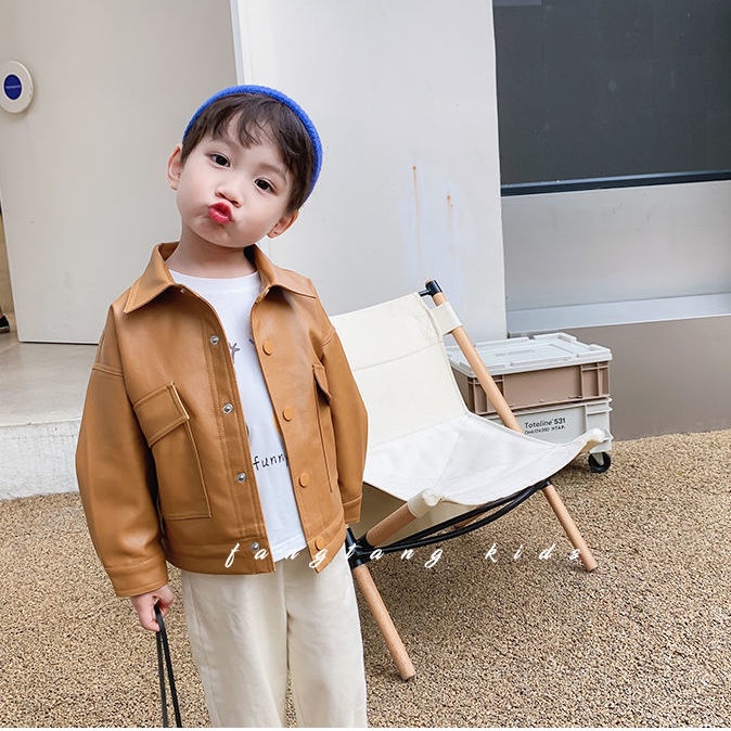 Áo khoác da phong cách Hàn Quốc thời trang mùa thu 2021 dành cho bé trai
