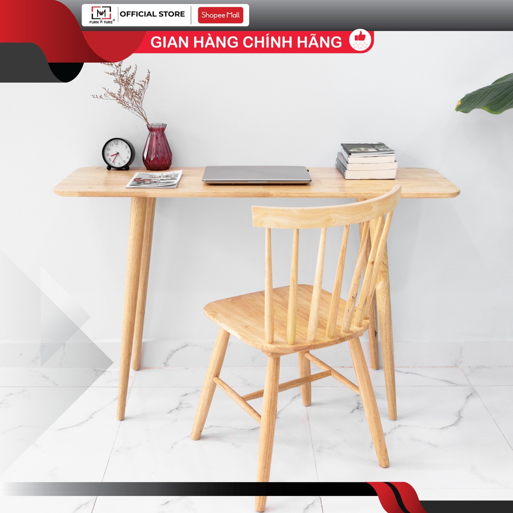 Nowship hcm - Bàn làm việc gỗ cao su cao cấp Long Table không vạt thương hiệu MW FURNITURE