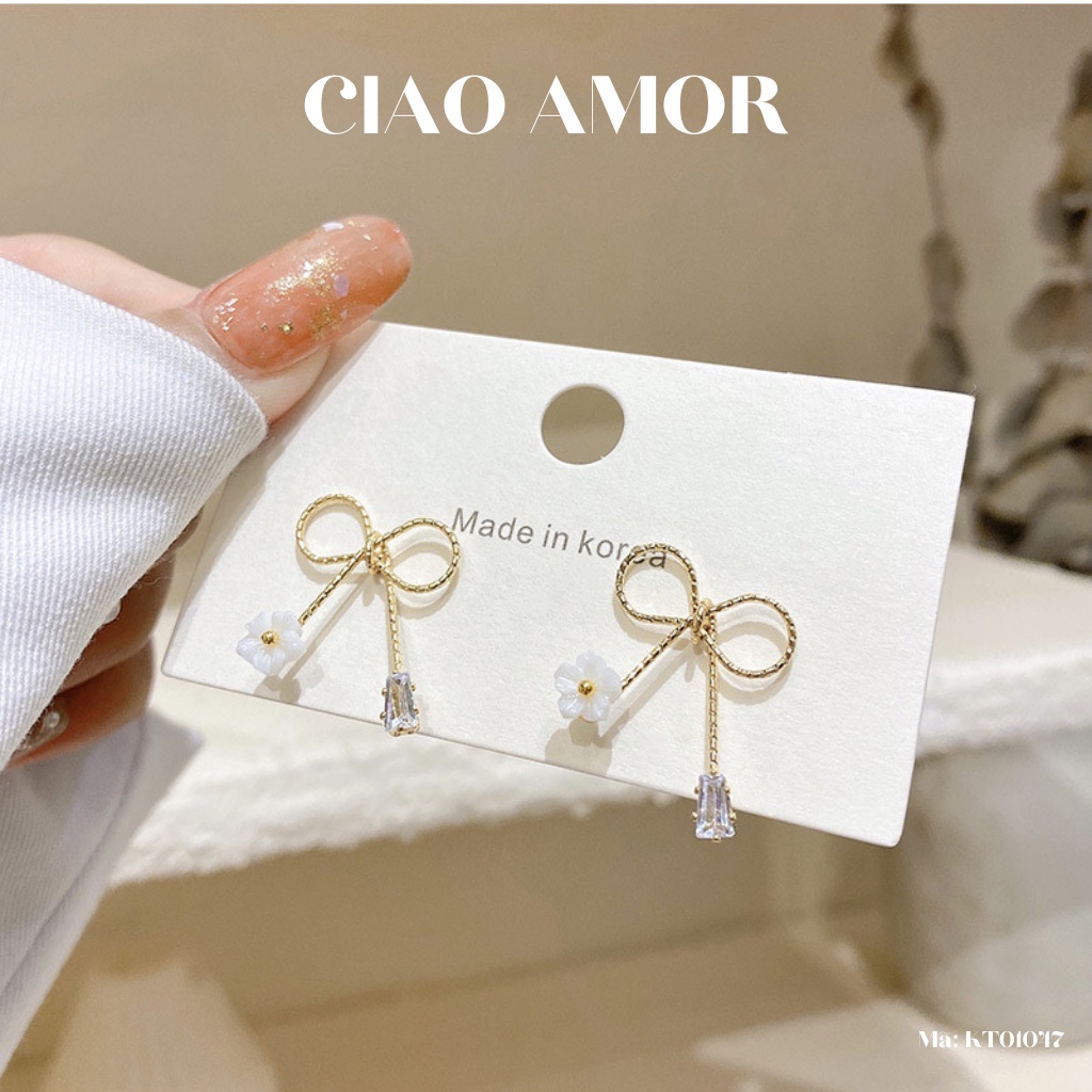 Khuyên tai nữ, Bông tai ngắn nơ mảnh đơn giản Trang sức Ciao Amor - KT0147