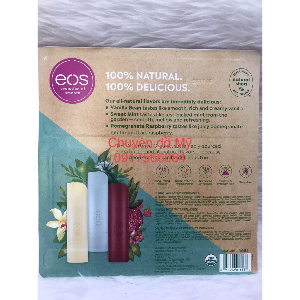 Son dưỡng eos 100% organic Vanilla Bean hương vani của Mỹ