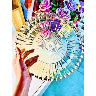 🌟 [RẺ NHẤT SHOPEE--bao vỡ do vận chuyển] ⭐️ ĐĨA THẢ HOA THUỶ TINH 3 CHÂN 34CM ⭐️ KHAY THUỶ TINH TIA MẶT TRỜ 30cm