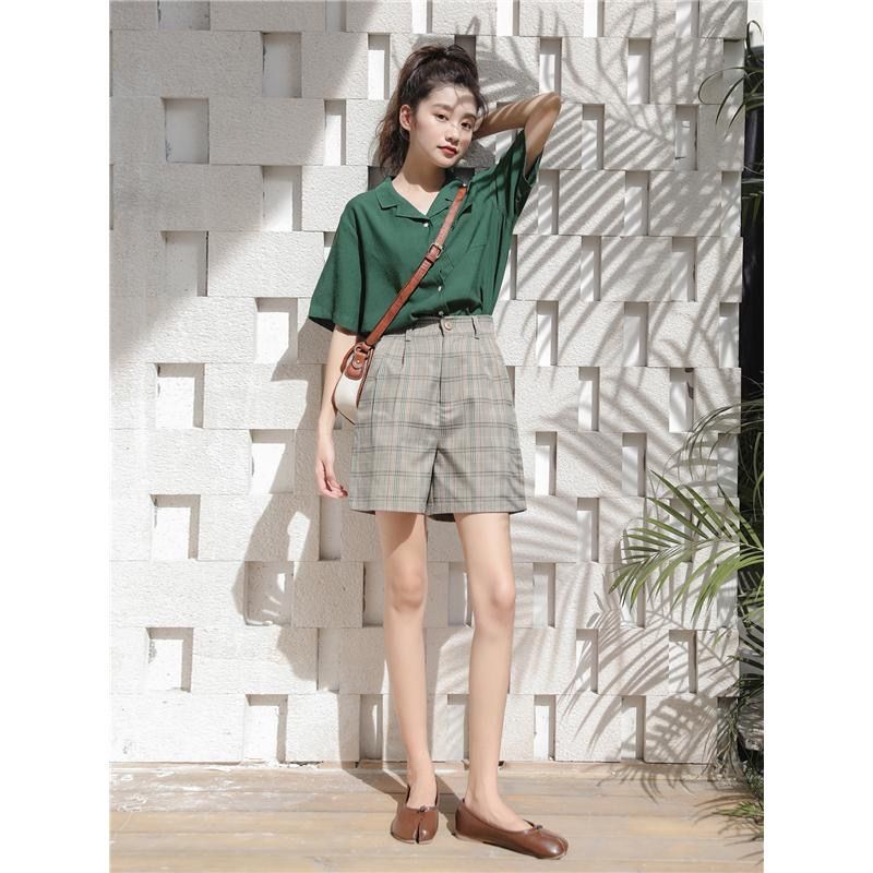 Áo sơ mi nữ tay ngắn có túi dễ thương cute