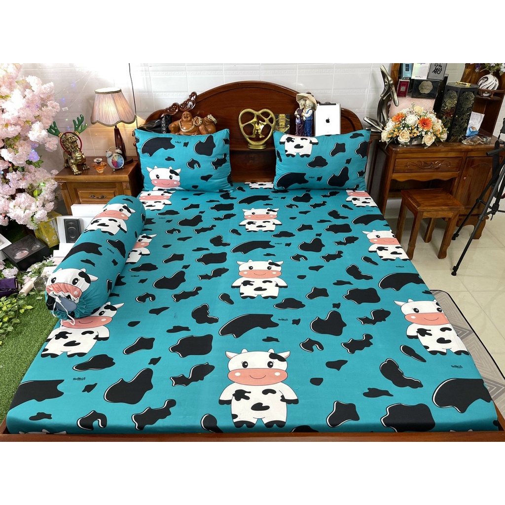 Bộ Ga Giường Thun Lạnh Hàn Quốc Cute  HN185- Xưởng Ga Gối Hồng Nhung