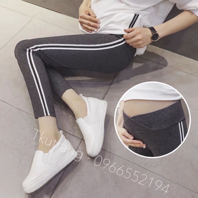 [Quần có chun chỉnh ]Quần Bầu-Quần Legging bầu thể thao cạp chéo chất cotton zip Quảng Châu- Hàng đẹp loại 1