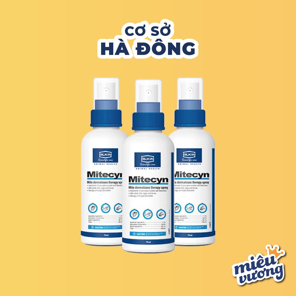 Xịt trị ghẻ ve rận Alkin Mitecyn lọ 50ml cho chó mèo