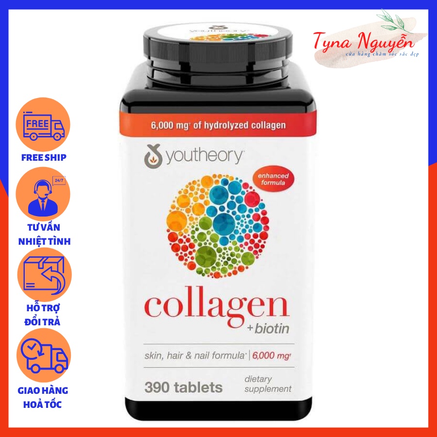 Collagen Viên Uống Youtheory Collagen + Biotin 6000mg 390 Viên Của Mỹ