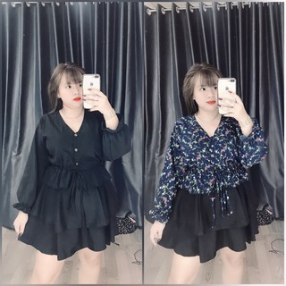 Áo đính nút tay dài rút dây eo