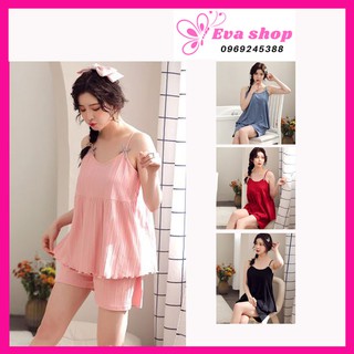 Bộ ngủ 2 dây chất liệu cotton gân tăm,đồ ngủ sexy 2 dây đính nơ xinh xắn MS706