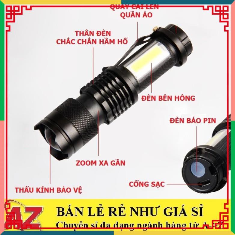 ( CC2016 ) Đèn Pin MINI Siêu Sáng Có Quây Cài Lên Quần Áo Cao Cấp Có Zoom