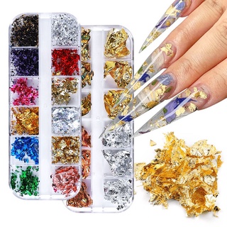 Hộp 12 ngăn giấy lá Foil vàng foil bạc trang trí móng tay, phụ kiện nail salon