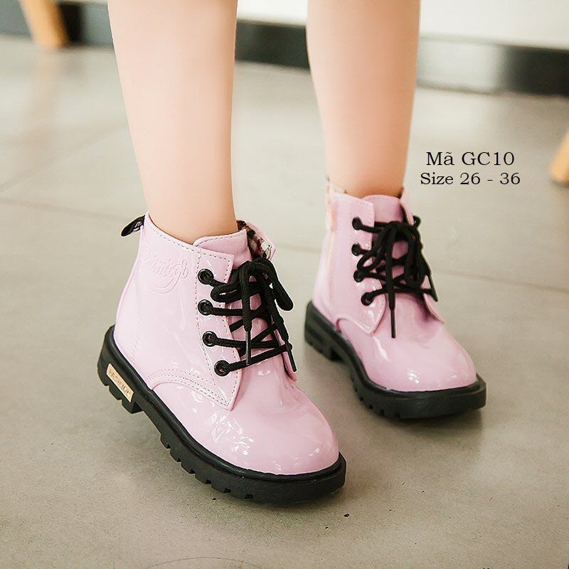Bốt bé gái giày boot cao cổ cho bé gái 3 - 12 tuổi màu hồng da bóng thời trang sành điệu GC10