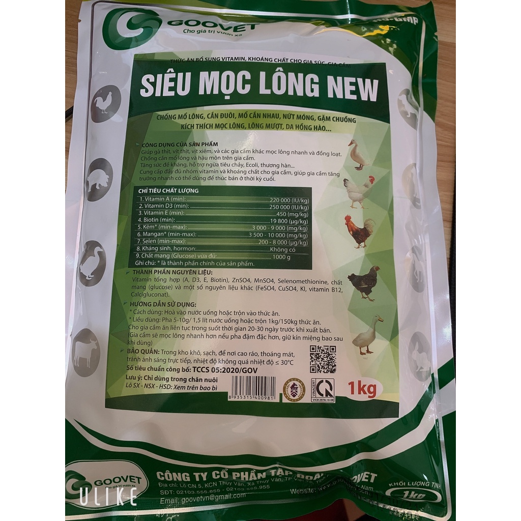 SIÊU MỌC LÔNG NEW 1kg Chống Mổ Lông Cắn Đuôi, Nứt Móng, Gặm Chuồng, Kích Mọc Lông, Lông Mượt, Da Hồng Hào...