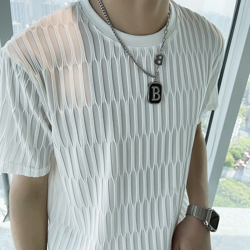 Áo Thun Ngắn Tay Vải Lụa Mát Thời Trang Cao Cấp Cho Nam