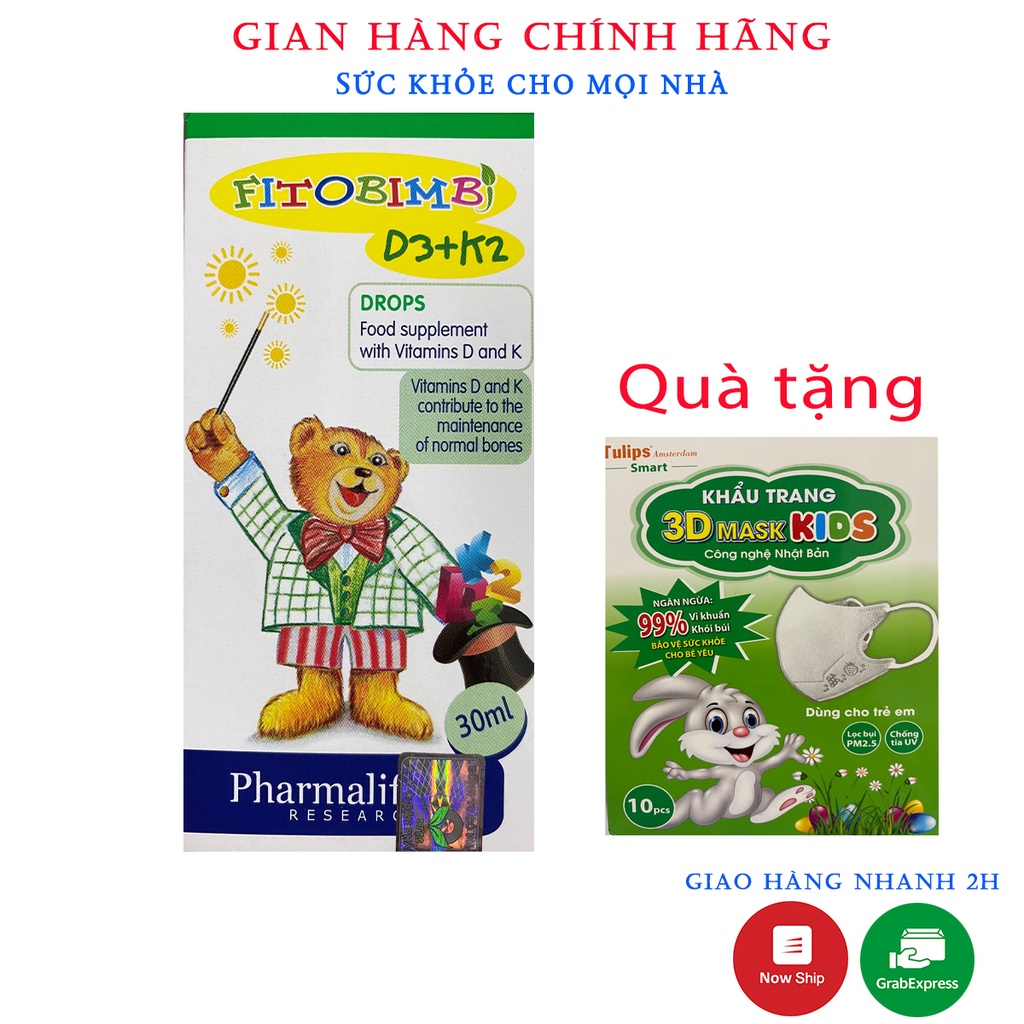 Fitobimbi D3+K2.Bổ Sung Vitamin D3K2 Giúp Hấp Thụ Canxi Vào Xương Răng Chắc Khỏe