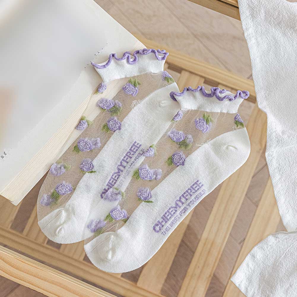 1 Đôi Vớ Thuyền Trong Suốt Màu Tím Hoa Hồng Dành Cho Nữ