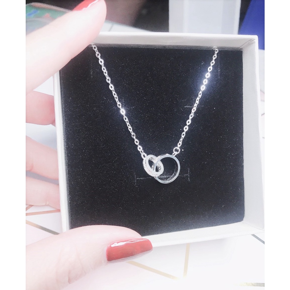 Dây chuyền bạc nữ Evasilver, mặt 2 hình tròn lồng nhau, Vòng cổ chất liệu bạc ta sang trọng