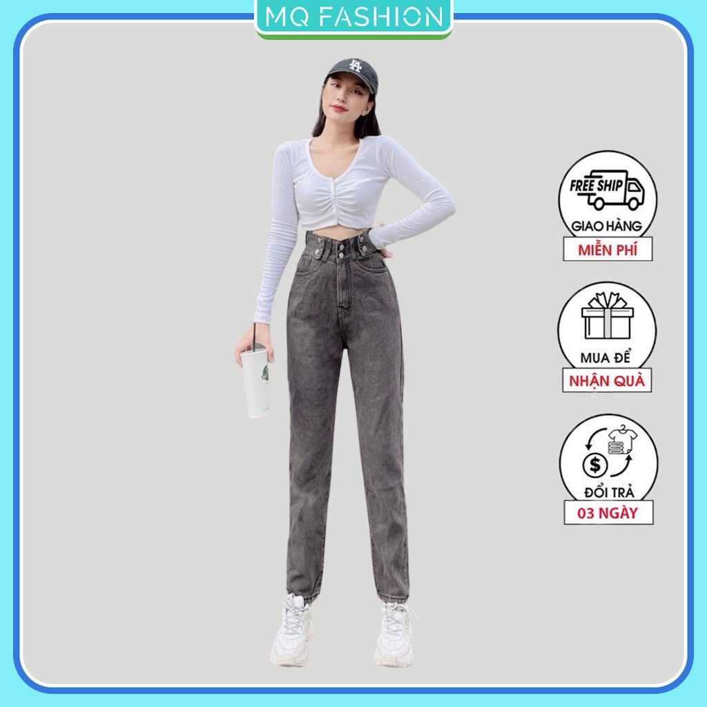 Quần jean baggy nữ ống suông lưng cao 2 nút phong cách Hàn quốc M Fashion 3249