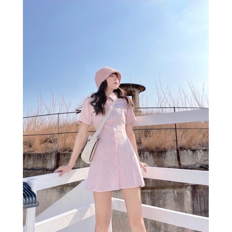 Đầm polo gân cài nút 2 màu pastel