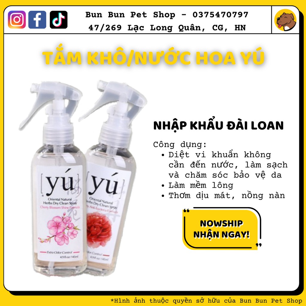 Xịt thơm/tắm khô/nước hoa Yú Đài Loan cho cún miu (75ml-145ml)