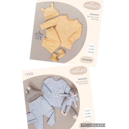 Bộ CVD NOUS Velours mây xanh/vàng/ 9-24M