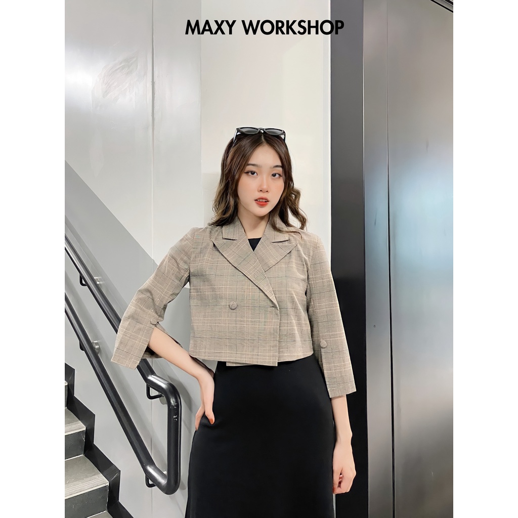 Áo khoác tay lửng Caro Orange Elite Blazer Maxy Workshop | WebRaoVat - webraovat.net.vn