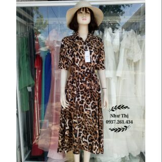(free chỉnh sửa váy) đầm xoè sơ mi voan lụa họa tiết da beo từ 45kg đến 60kg mặc vừa