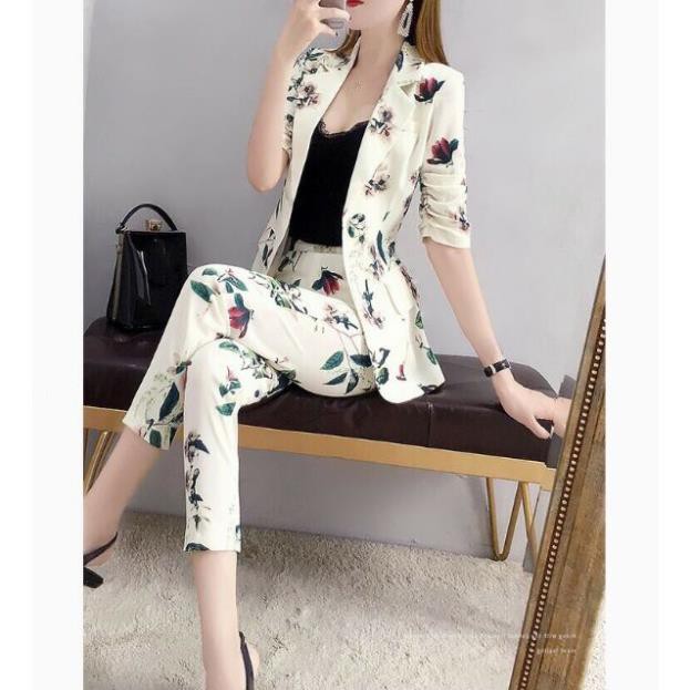 Hàng nhập - Set bộ vest nữ hoa tím, set bộ nữ vest công sở [GIÁ TÔT]