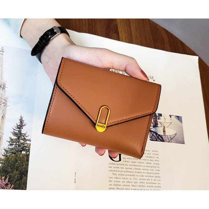 Ví da trơn PU khóa vàng cực xinh V001