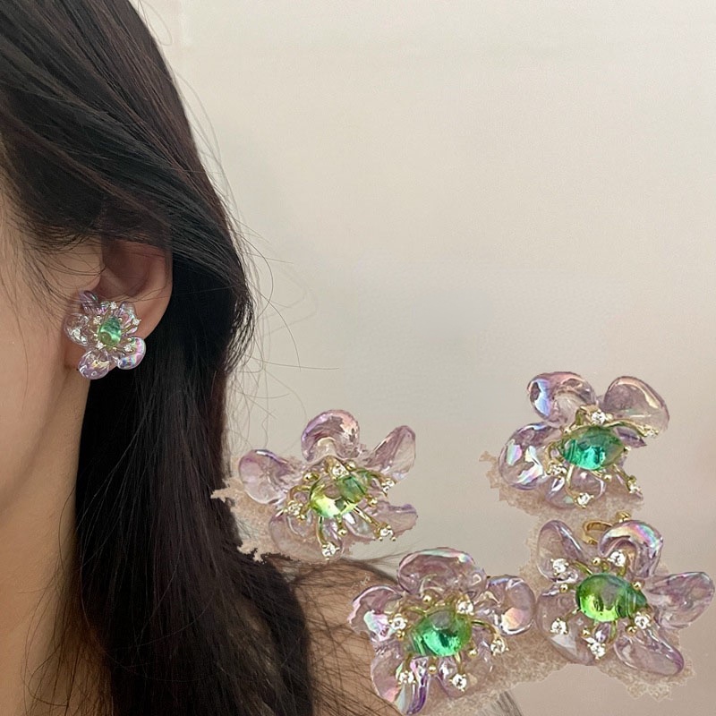 Khuyên Tai Đính Đá Zircon Màu Tím Thiết Kế Nhiều Lớp Mẫu Mới Phong Cách Pháp Cho Nữ