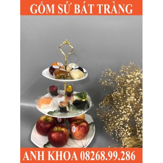 Đĩa tầng đựng hoa, quả, bánh sinh nhật Bát Tràng - Gốm sứ Bát Tràng Anh Khoa
