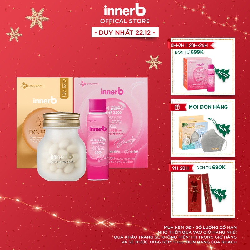 Combo nước uống Collagen InnerB (50mlx6) & AQUA RICH DOUBLEUP lọ 56 viên