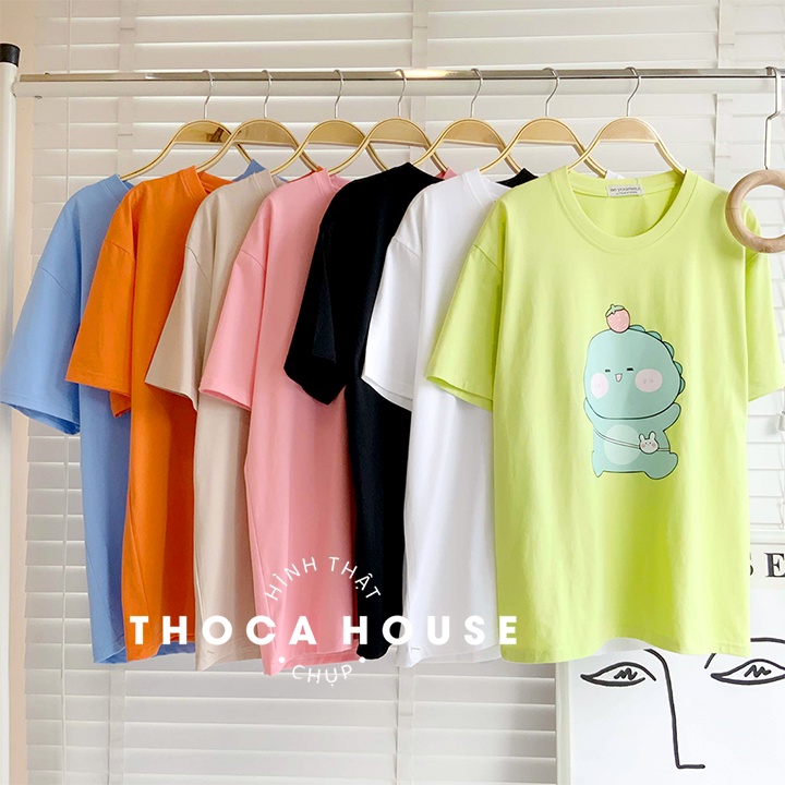 Áo thun teen oversize màu in hình khủng long THOCA HOUSE phù hợp mọi lứa tuổi, vải đẹp không nhăn