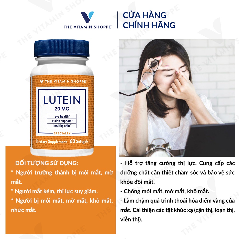Viên uống bổ mắt tăng cường thị lực THE VITAMIN SHOPPE Lutein 20MG 60 viên