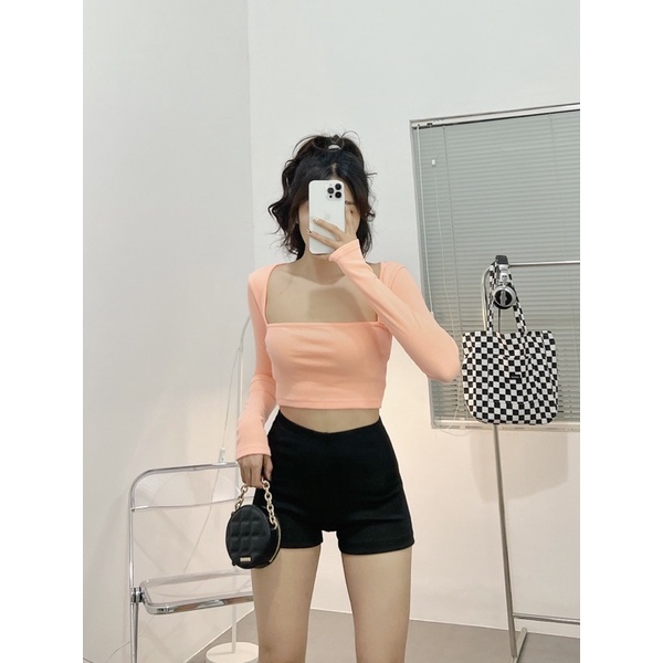 BASIC CROPTOP Best sellerÁo croptop cổ vuông tay dài
