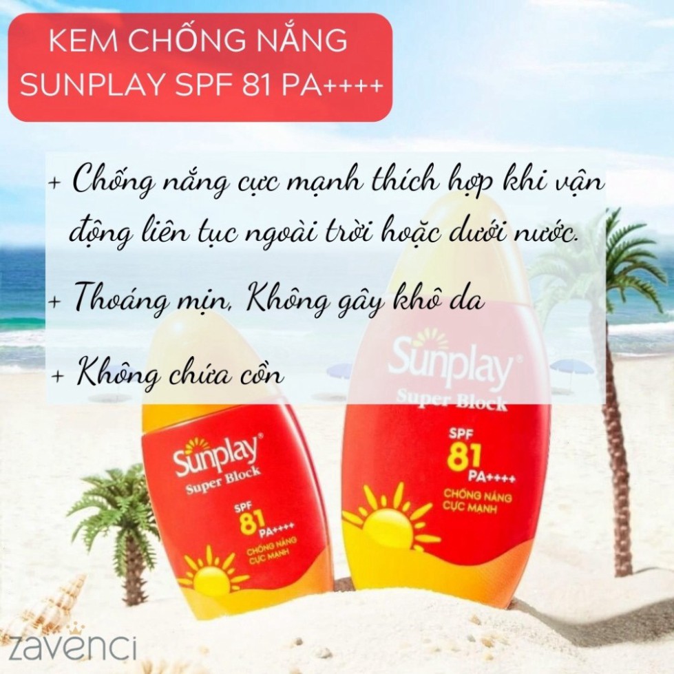 Kem chống nắng SUNPLAY Sun Play Super Block SPF 81 PA++++ Ngăn Đen Sạm Vượt Trội  Không Chứa Cồn (70g)