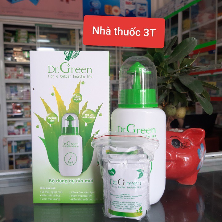 Bình rửa mũi Dr.Green tặng kèm 10 gói rửa mũi muối biển nha đam. | BigBuy360 - bigbuy360.vn