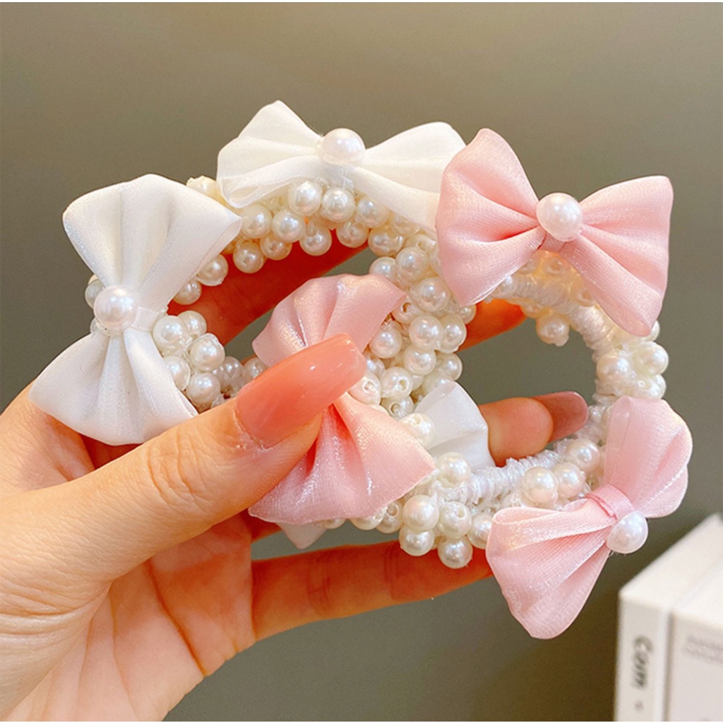 Dây Buộc Tóc Đính Ngọc Trai / Nơ / Hoa Xinh Xắn Cho Bé Gái