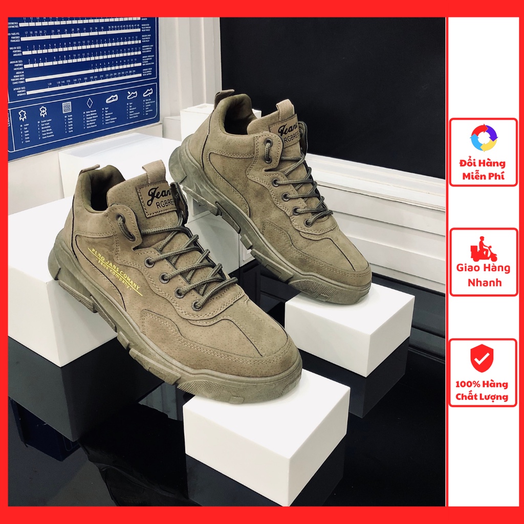 Giày Sneaker Da Lộn FREESHIP Giày da nam nhập khẩu chất liệu da lộn đen cao cấp -Kiểu dáng cổ lửng phong cách hàn quốc