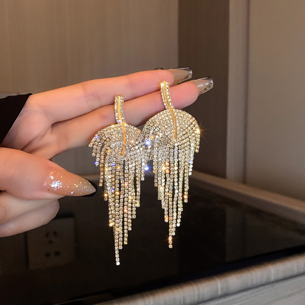 Đôi Bông Tai Dáng Dài Hình Chiếc Lá Đính Đá Thời Trang Cho Nữ