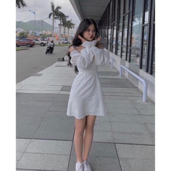 [RẺ VÔ ĐỊCH] Váy Đầm Nữ Trắng Tinh Khôi Hai Dây Tay Phồng Màu Trắng