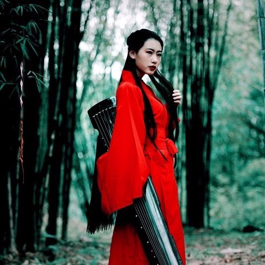 Trang phục hán phục nữ sinh cổ trang dài siêu cổ tích eo thon áo sơ mi tay to múa cổ điển biểu diễn guzheng