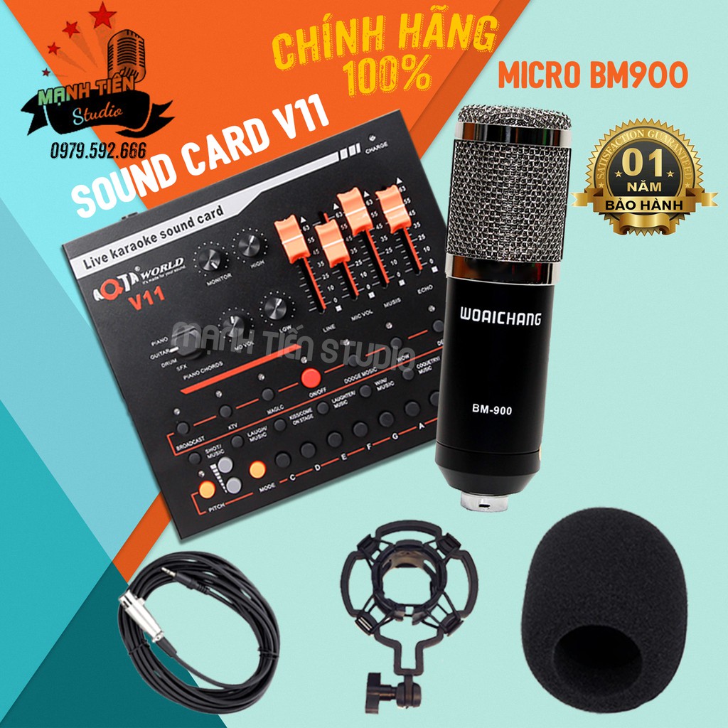 [Mã 153ELSALE2 giảm 7% đơn 300K] [Mã ELHACE giảm 4% đơn 300K] Bộ thu âm Livestream soundcard V11 và mirco BM900 cực hay