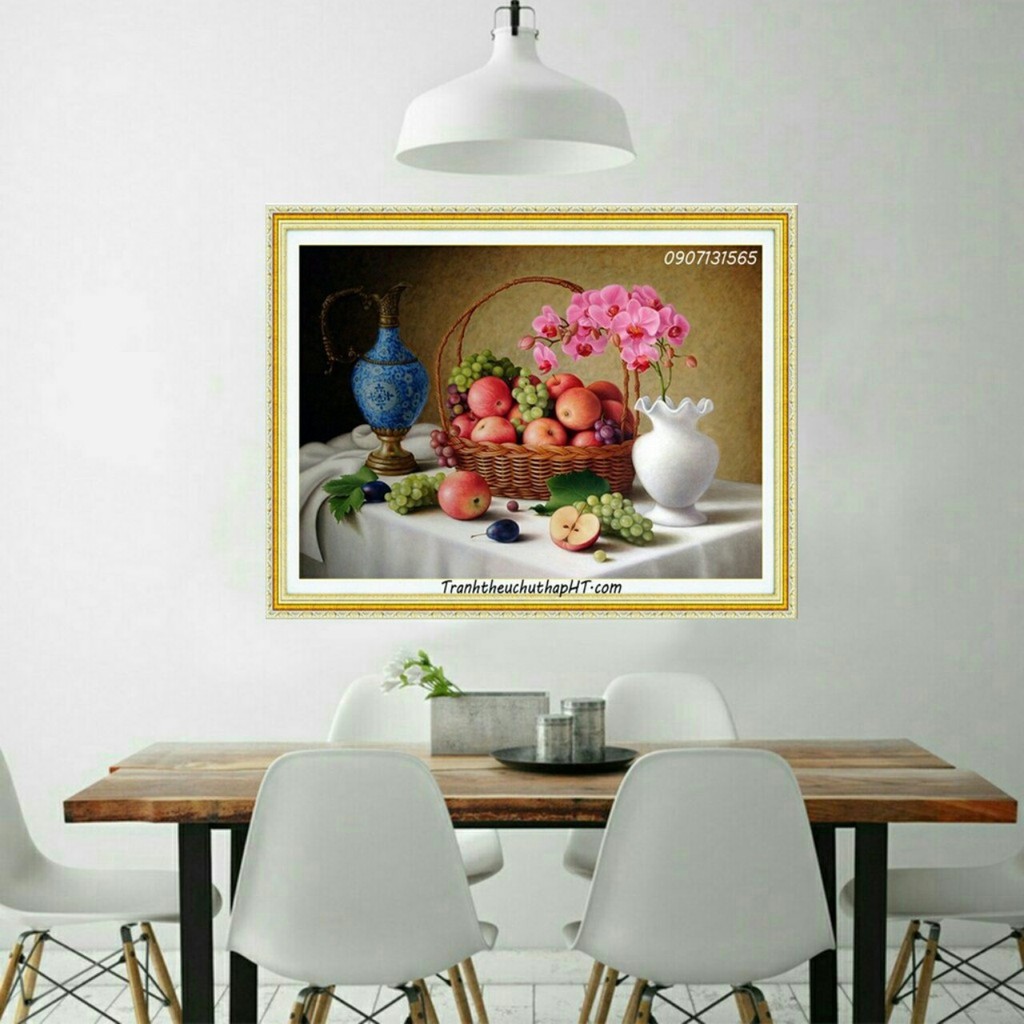 Tranh thêu chữ thập 3D giỏ hoa quả 55*43cm LV3032