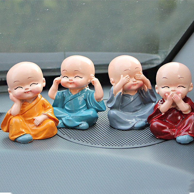 Bộ Tượng Chú Tiểu Hòa Thượng Tứ Không, Phật Phong Thủy Mini 4 Tư Thế, Trang Trí Xe Hơi, Để Bàn Làm Việc