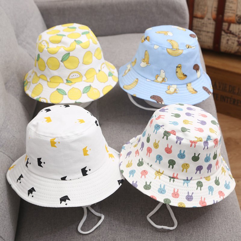 Mũ Rộng Vành Bucket Bé Trai Bé Gái Họa Tiết Hoa Quả Quai Dây Thời Trang Đáng Yêu ( M_Trái Cây )