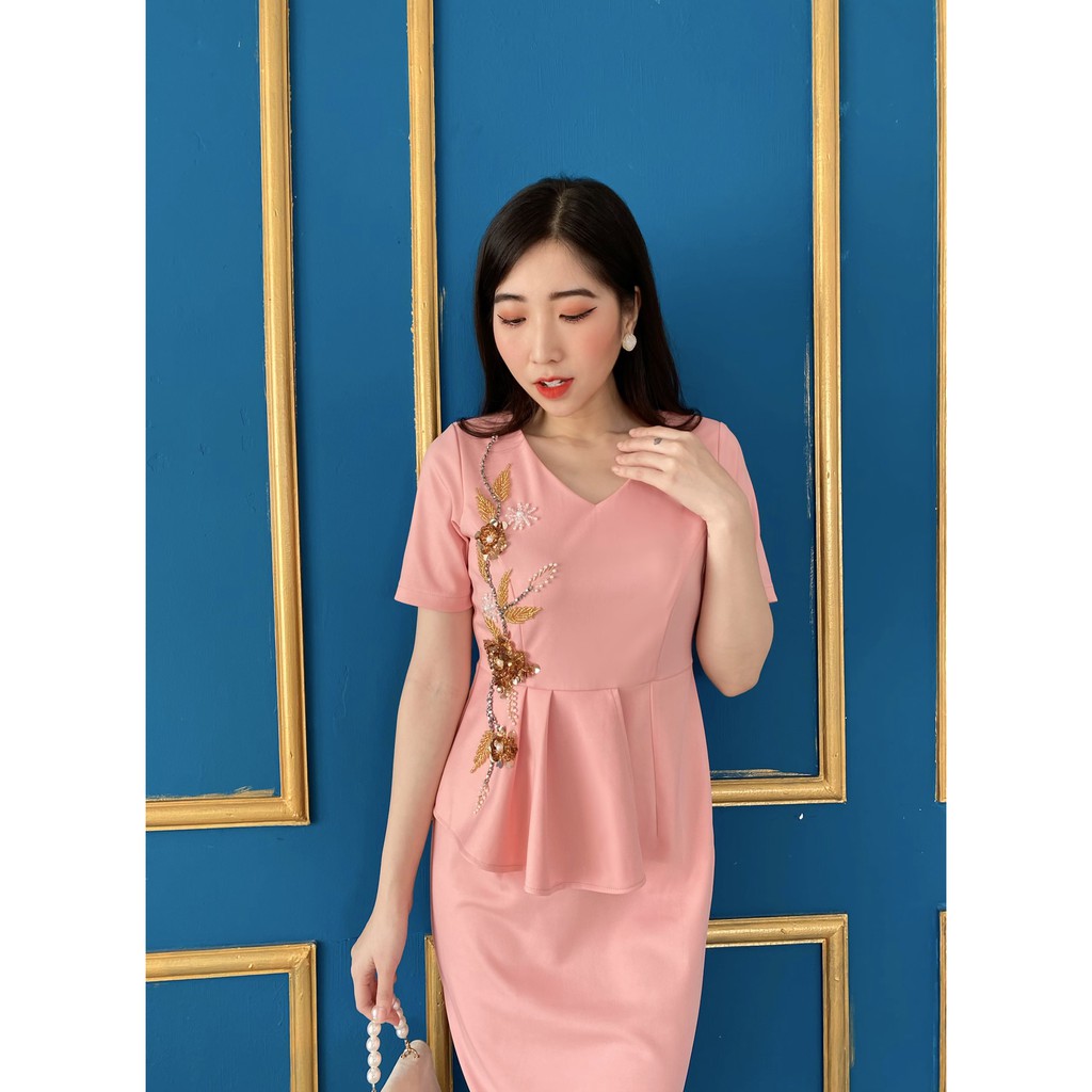 đầm trung niên nữ thiết kế , màu hồng dâu, tặng mẹ, dự tiệc