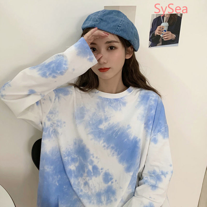 Áo thun tay dài form rộng màu loang cho nữ