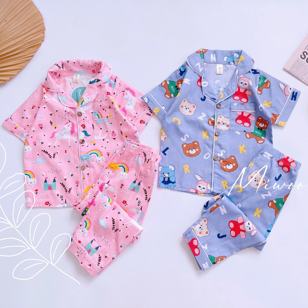 Pijama đồ ngủ ngắn tay bé trai bé gái Miwoo kid