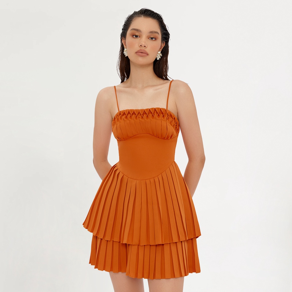 DEAR JOSÉ - Đầm ngắn hai dây xếp ly Mango Martini vải cotton cam đất